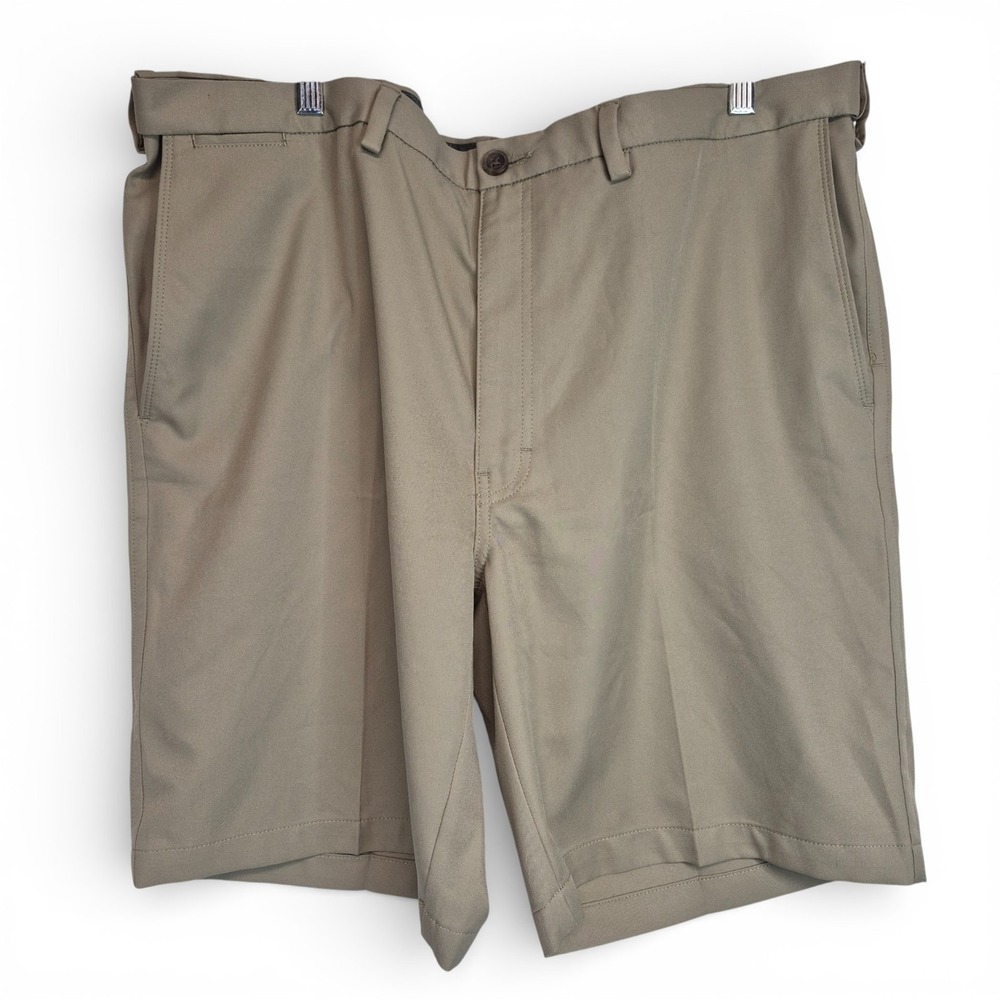 Haggar Cool 18 Pro Mens Khaki Tan Flat Front Performance Golf Shorts Size 42